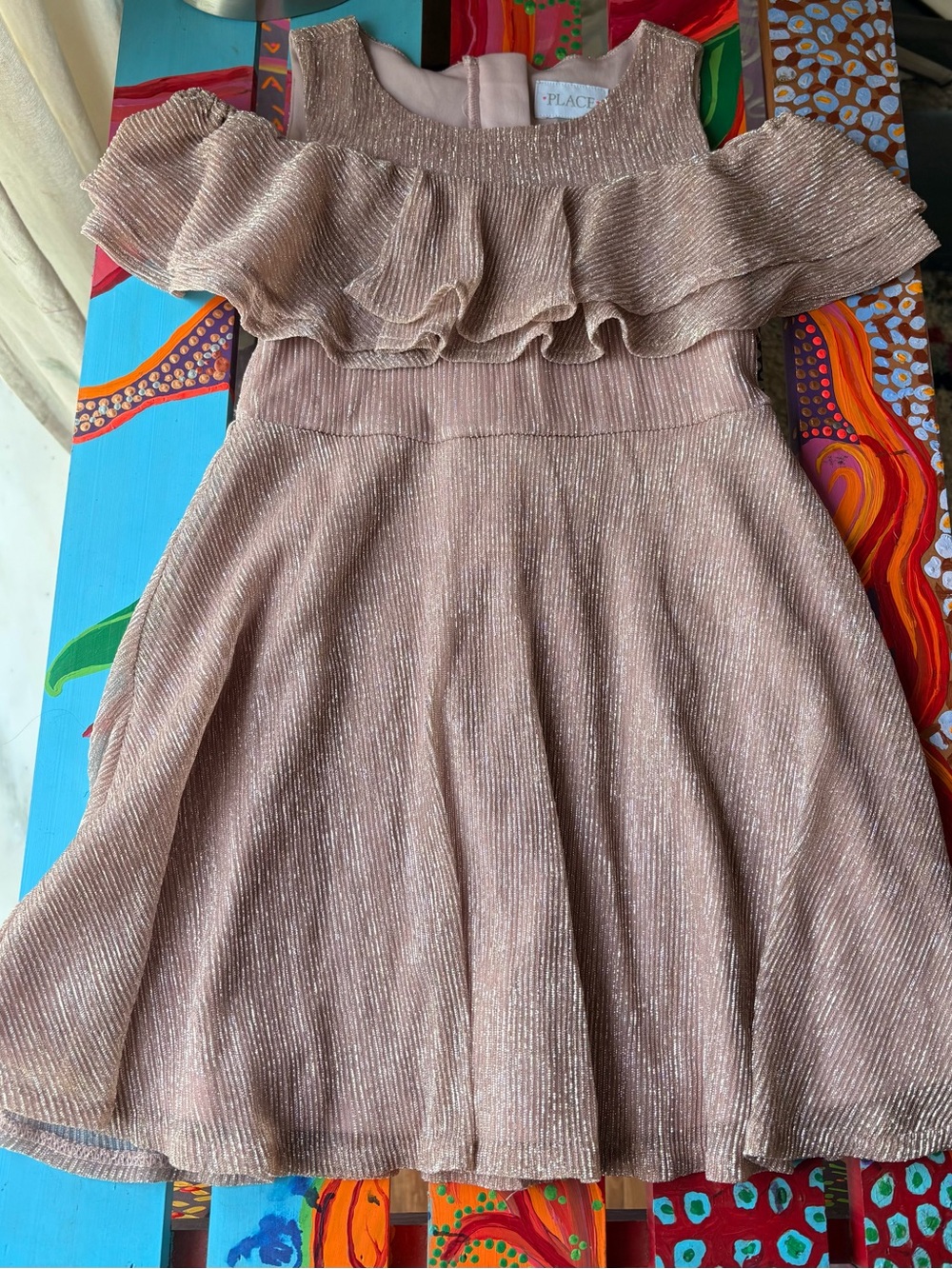 The Children's Place Rose Gold Metallic Ruffle Dress Size